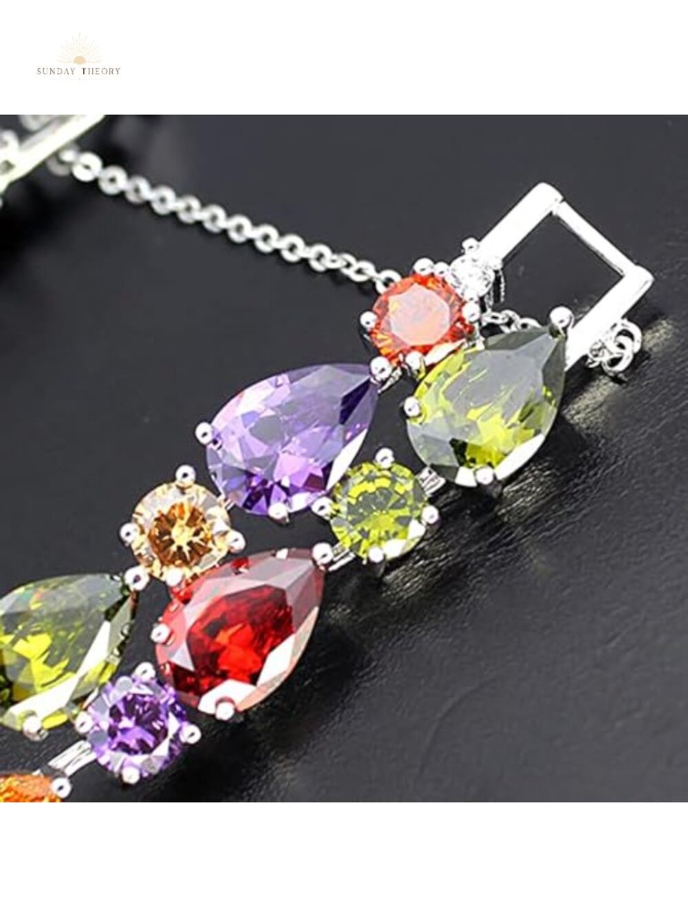 Gemstone Bangle Bracelet Silver Plated Bronze 8 Inch - Picture 3 of 6